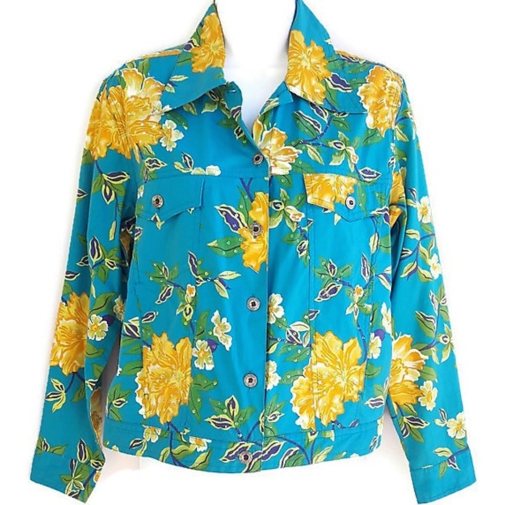 Shaver Lake Jacket Button Front Sequin Blue Yellow